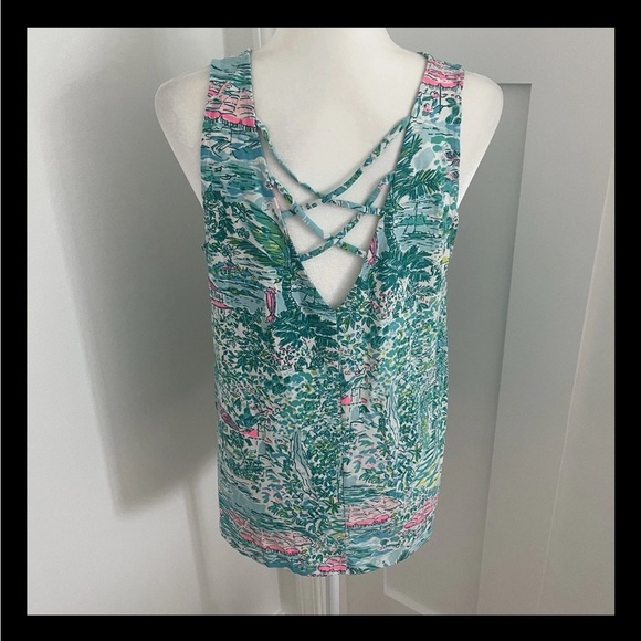 ECU Lilly Pulitzer Kristen Tank Top Gustavia Gre Sunshine City Sz L * - Picture 4 of 4